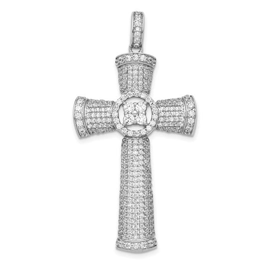 14K White Gold Diamond 1.75 Carat Large Cross Pendant