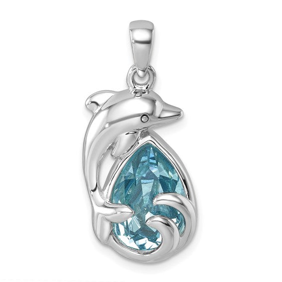 Sterling Silver Crystal Teardrop Dolphin Pendant