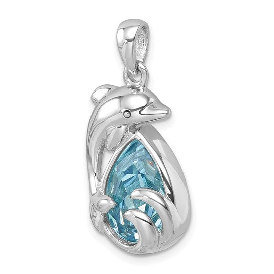 Sterling Silver Crystal Teardrop Dolphin Pendant