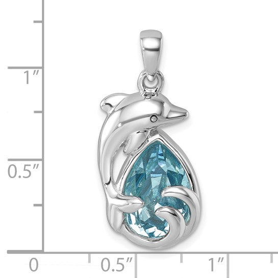 Sterling Silver Crystal Teardrop Dolphin Pendant