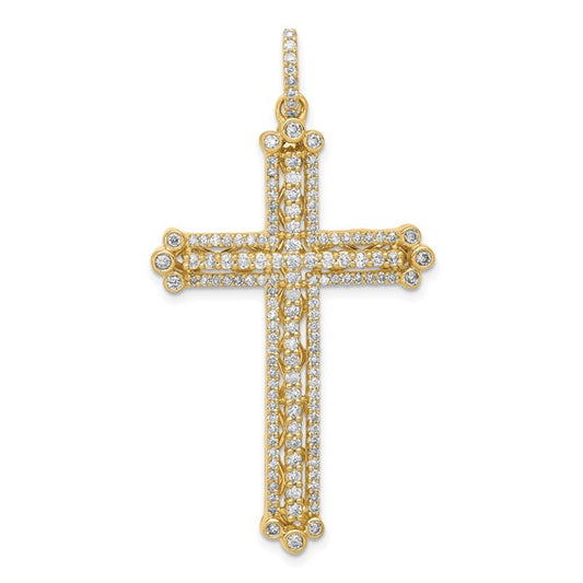 14K Yellow Gold 1 Carat Diamond Large Cross Pendant