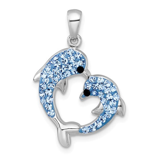 Sterling Silver Crystal Love Dophin Pair Pendant