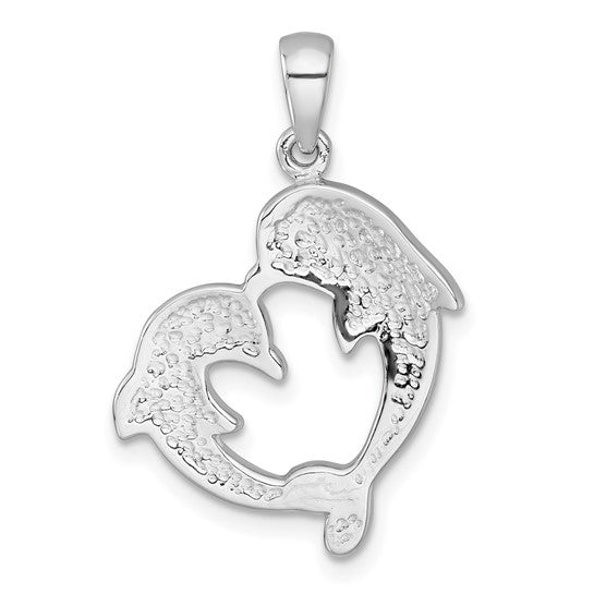 Sterling Silver Crystal Love Dophin Pair Pendant