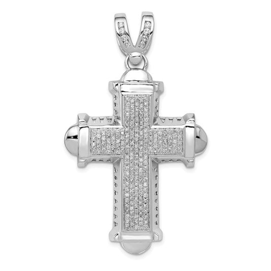 14K White Gold 7/8 Carat Large Diamond Thick Cross Pendant