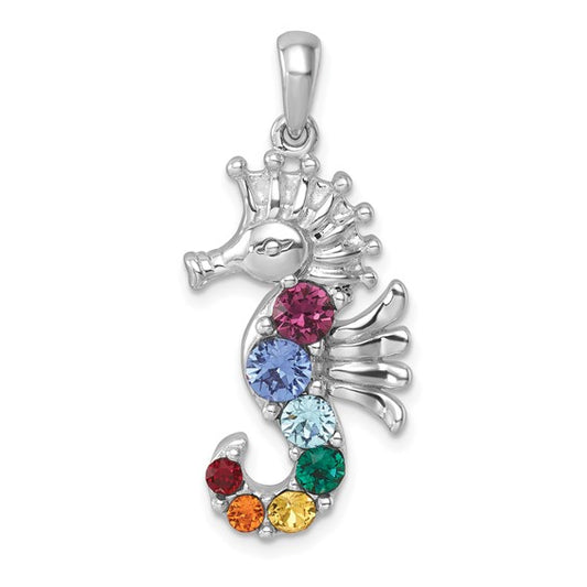 Sterling Silver Multicolored Crystal Sea Horse Pendant