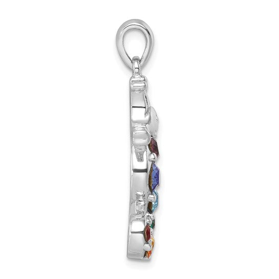 Sterling Silver Multicolored Crystal Sea Horse Pendant