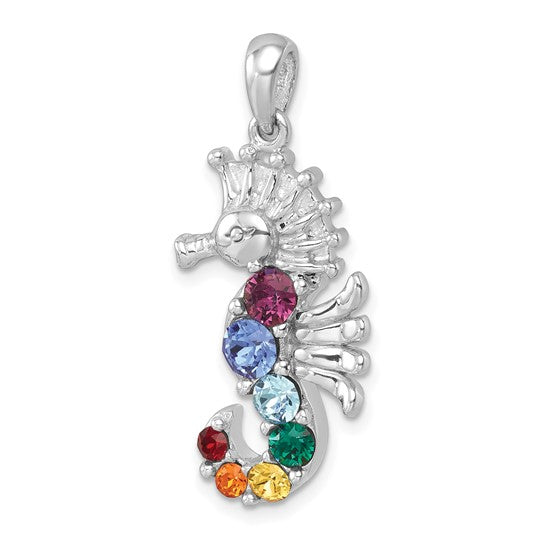 Sterling Silver Multicolored Crystal Sea Horse Pendant