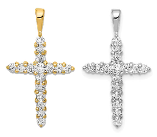 14K Yellow/White Gold 1/2 Carat All Diamond Cross Pendant