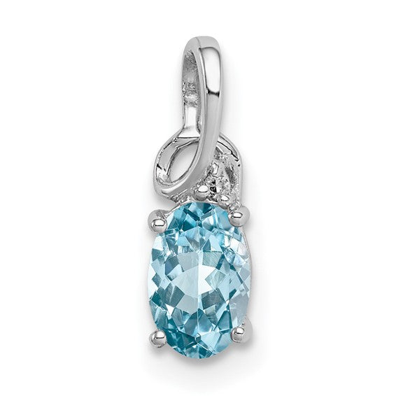 White Gold Filled Sterling Silver Twisted Mount Blue Topaz & Diamond Pendant