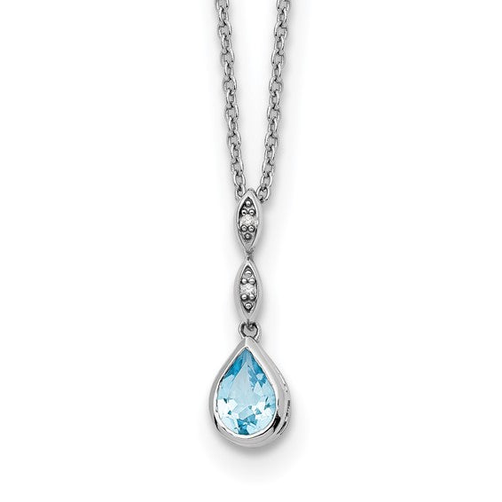 White Gold Filled Sterling Silver Oval Blue Topaz Bezel Chain & Pendant