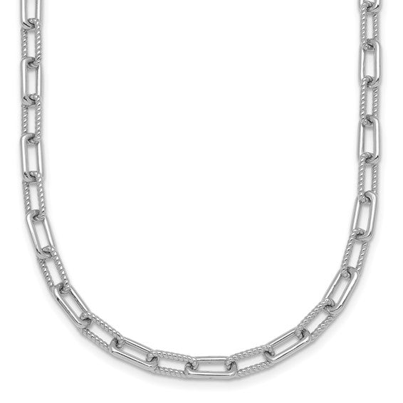 White Gold Filled Sterling Silver Rope Textured Paperclip Chain