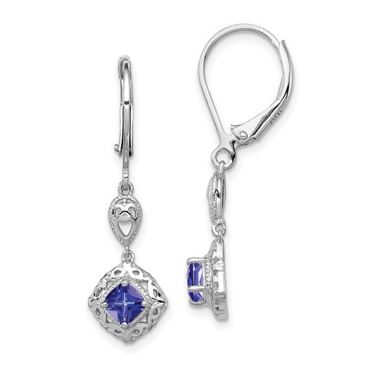 White Gold Filled Sterling Silver Natural Tanzanite Dangle Squared Stone Earrings
