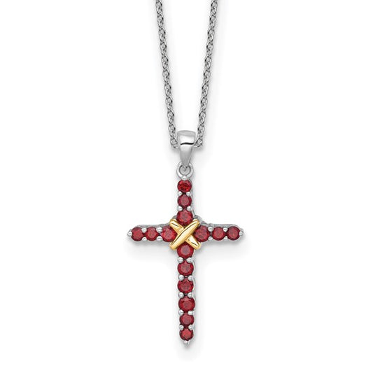 Sterling Silver Natural Garnet Two Tone Cross