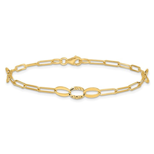 14K Yellow Gold Paperclip & Oval Bracelet