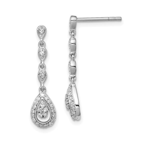 White Gold Filled Sterling Silver Diamond Dangle Evening Earrings