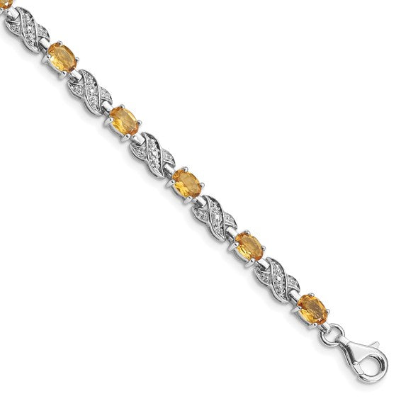 White Gold Plated Sterling Silver XO Gemstone Natural Citrine Bracelet