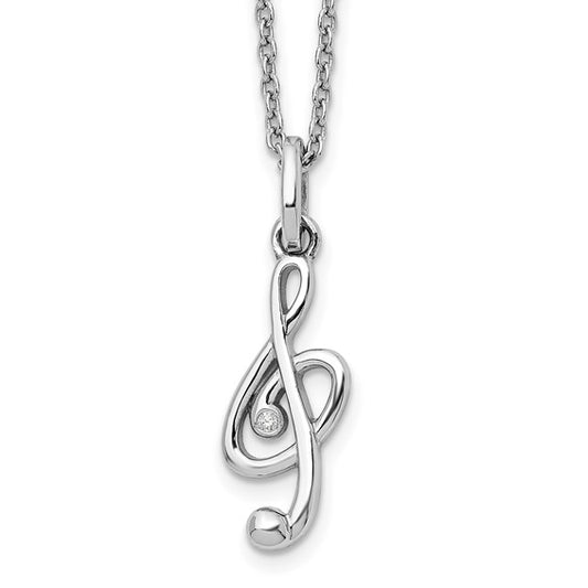 White Gold Filled Sterling Silver Diamond Treble Clef Music Chain & Pendant Set