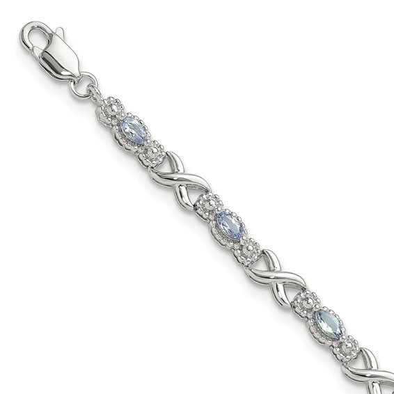 White Gold Filled Sterling Silver Natural Tanzanite x's Bracelet