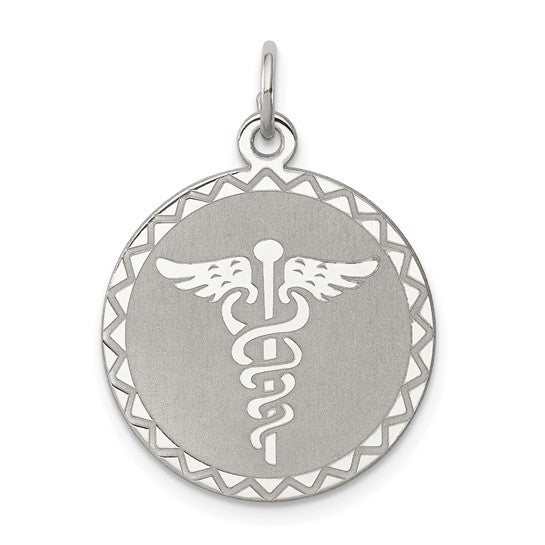 Sterling Silver Caduceus Engravable Disk Pendant