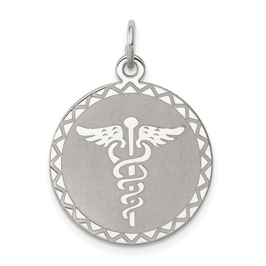 Sterling Silver Caduceus Engravable Disk Pendant
