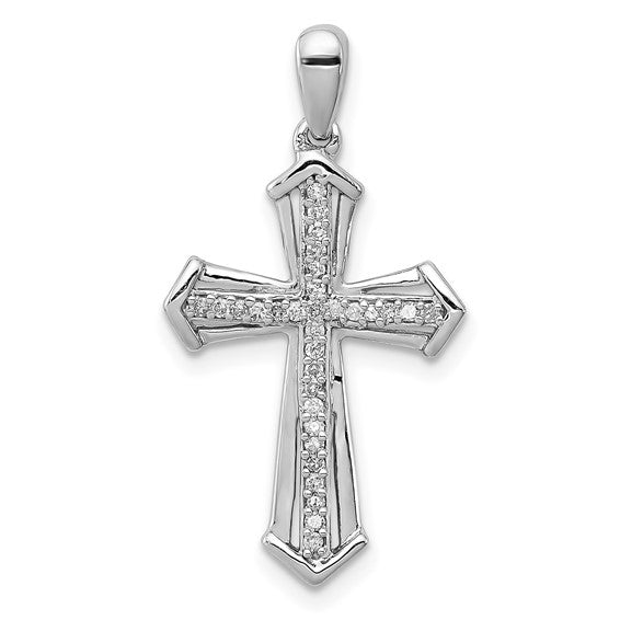White Gold Filled Sterling Silver Diamond Cross Etch Pendant