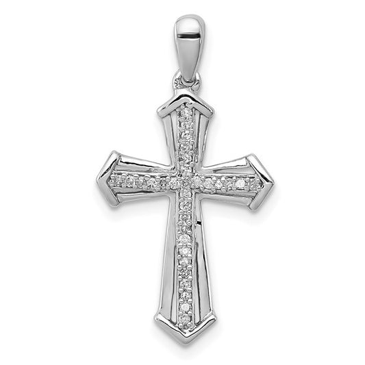 White Gold Filled Sterling Silver Diamond Cross Etch Pendant