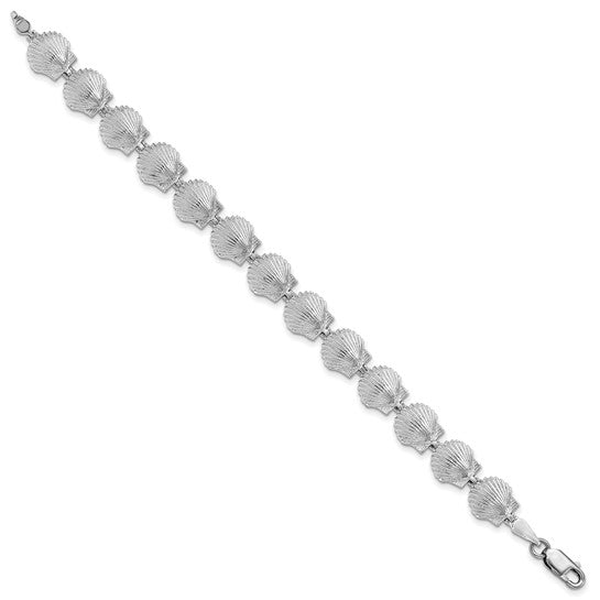 Sterling Silver Rhodium Plated Sea Shell Scallop Bracelet