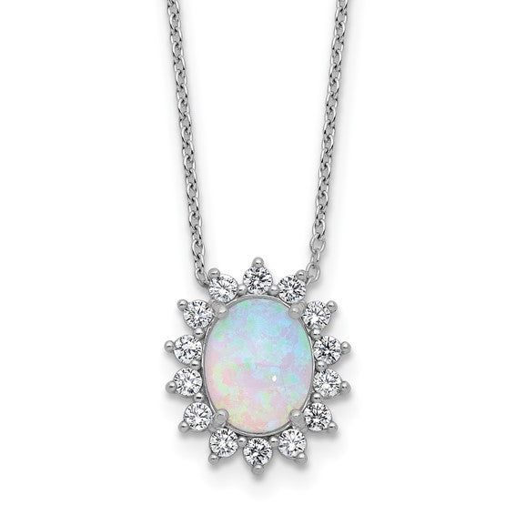 Sterling Silver Lab Created Opal Star Halo Chain & Pendant Set