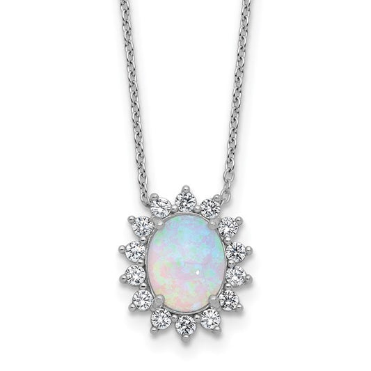 Sterling Silver Lab Created Opal Star Halo Chain & Pendant Set