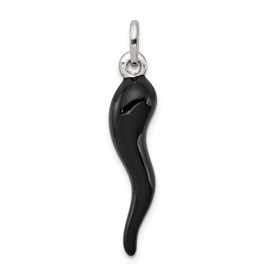 Sterling Silver Black Enabled Medium Italian Horn Pendant