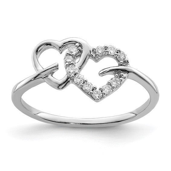 White Gold Filled Sterling Silver Double Diamond Heart Ring 1/8ct.
