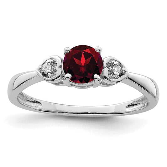 Sterling Silver Round Natural Garnet & Diamond 3 Stone Ring
