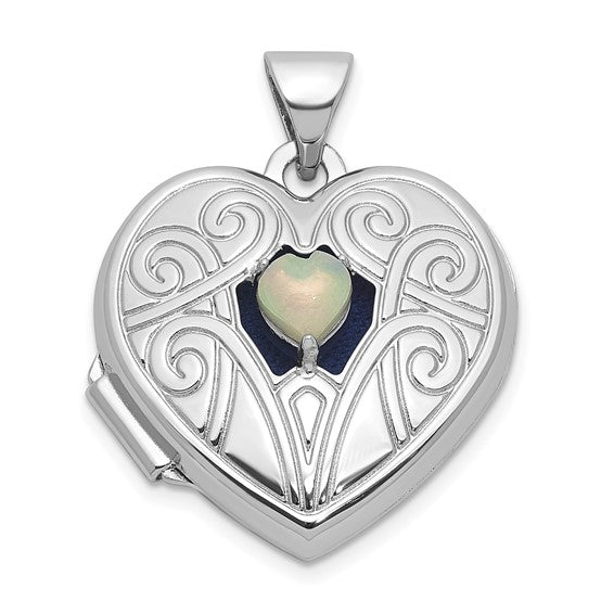 Sterling Silver Lab Created Opal 18mm Locket Pendant