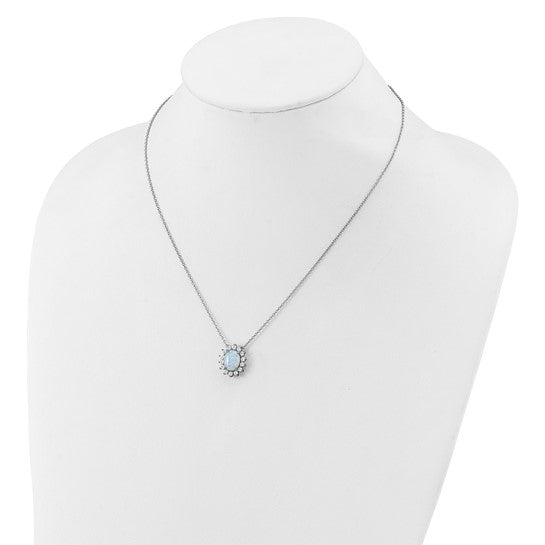 Sterling Silver Lab Created Opal Star Halo Chain & Pendant Set