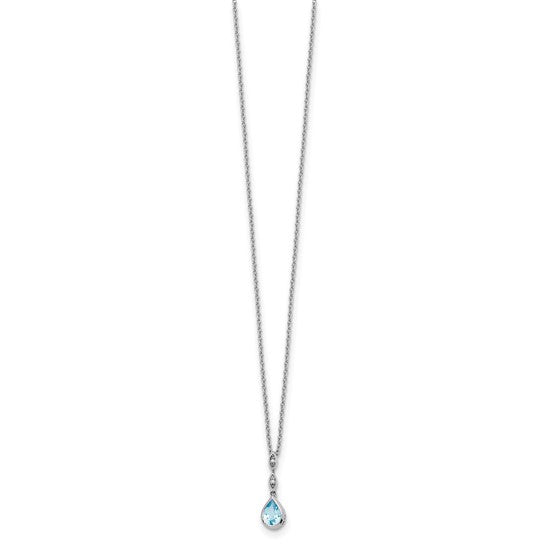 White Gold Filled Sterling Silver Oval Blue Topaz Bezel Chain & Pendant