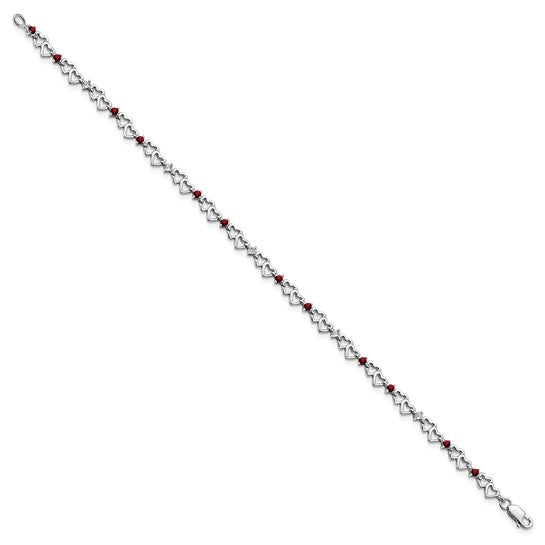 Sterling Silver Mini Heart Garnet & Diamond Bracelet