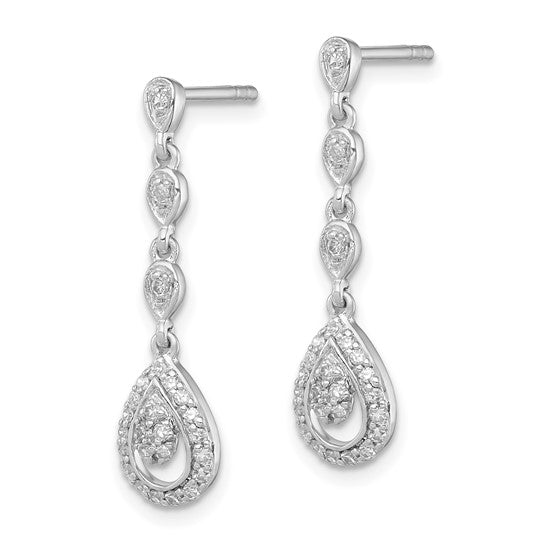 White Gold Filled Sterling Silver Diamond Dangle Evening Earrings