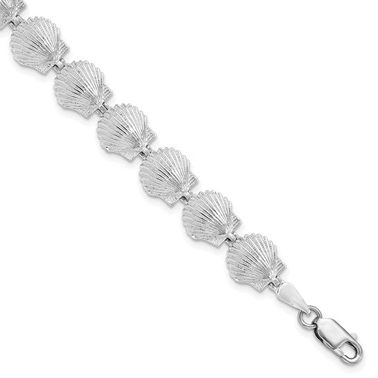 Sterling Silver Rhodium Plated Sea Shell Scallop Bracelet
