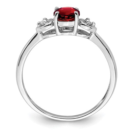 Sterling Silver Round Natural Garnet & Diamond 3 Stone Ring