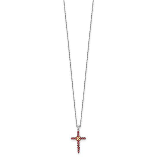 Sterling Silver Natural Garnet Two Tone Cross