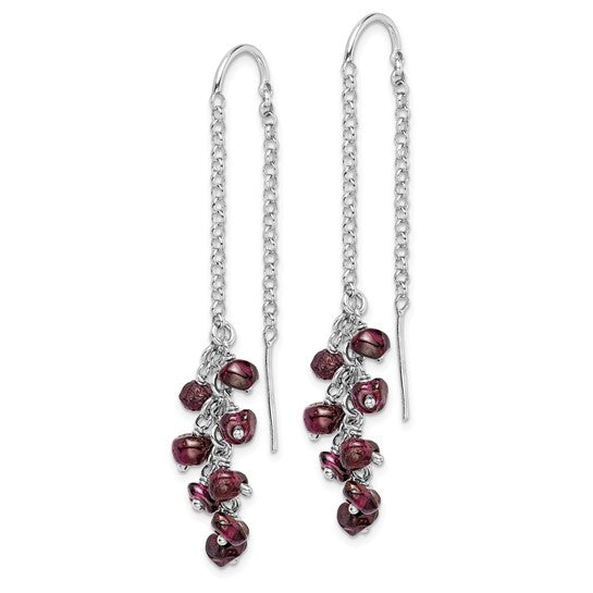 Sterling Silver Rhodium Plated Natural Garnet Cluster Dangle Earrings