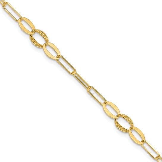 14K Yellow Gold Paperclip & Oval Bracelet