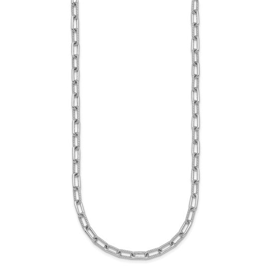 White Gold Filled Sterling Silver Rope Textured Paperclip Chain