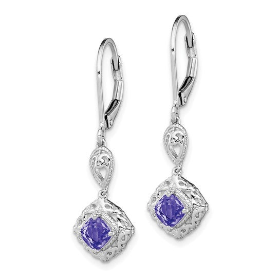 White Gold Filled Sterling Silver Natural Tanzanite Dangle Squared Stone Earrings