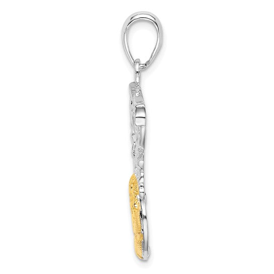 14K White Gold/Yellow Gold Sterling Silver Basketball Hoop Pendant Two Tone