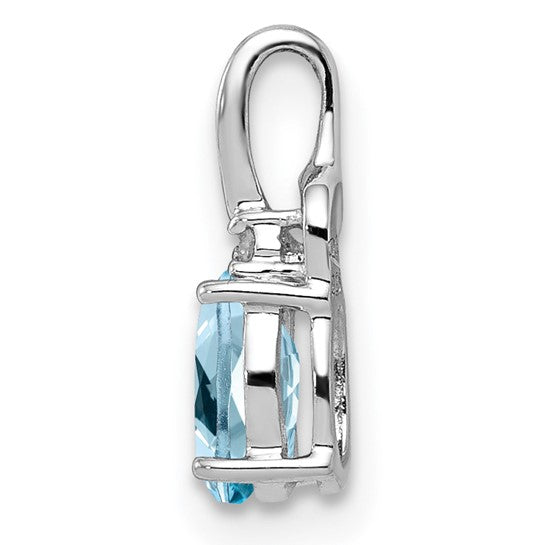 White Gold Filled Sterling Silver Twisted Mount Blue Topaz & Diamond Pendant