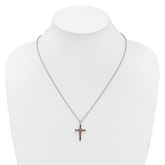 Sterling Silver Natural Garnet Two Tone Cross
