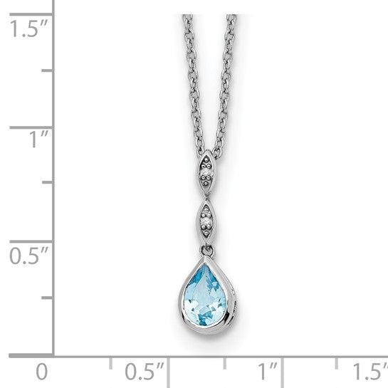 White Gold Filled Sterling Silver Oval Blue Topaz Bezel Chain & Pendant