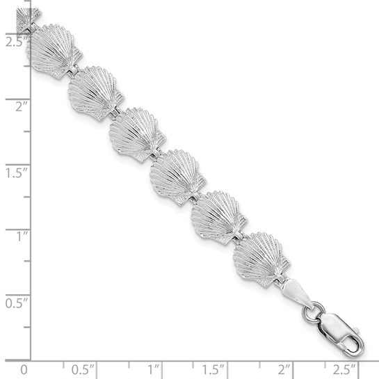 Sterling Silver Rhodium Plated Sea Shell Scallop Bracelet
