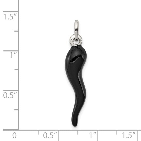 Sterling Silver Black Enabled Medium Italian Horn Pendant